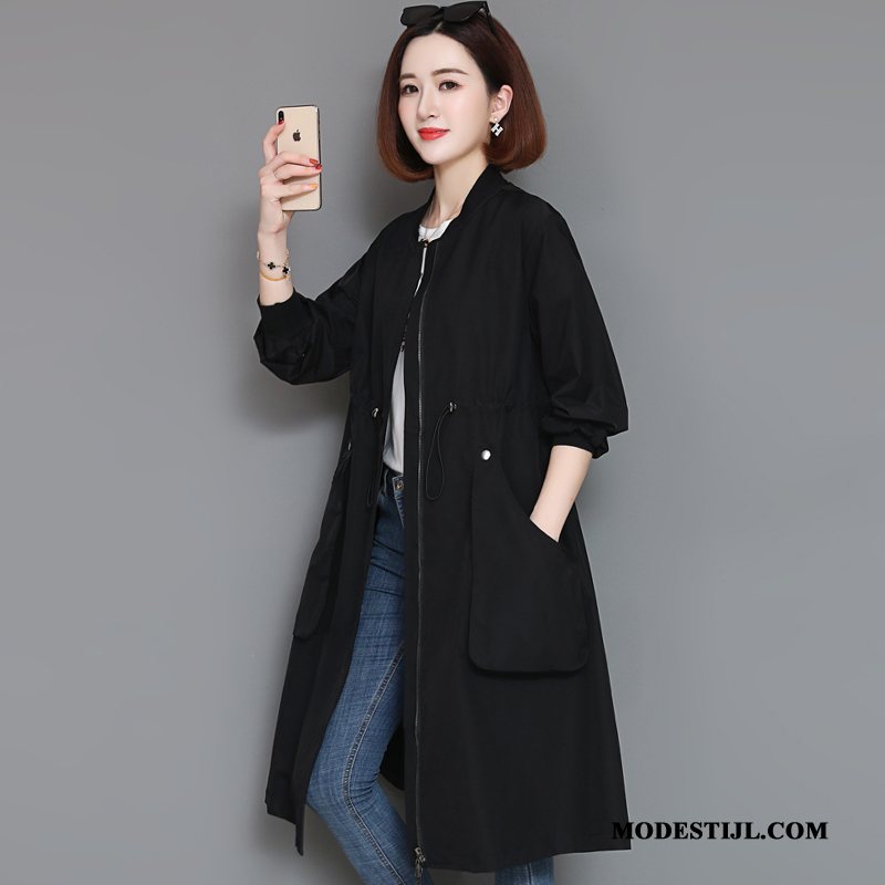 Dames Trenchcoat Goedkoop Vrouwen 2019 Herfst Lang Slim Fit Legergroene Effen Kleur