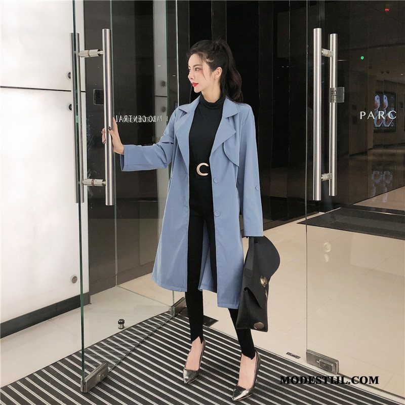 Dames Trenchcoat Kopen Elegante Dunne Strakke Vrouwen Trend Blauw