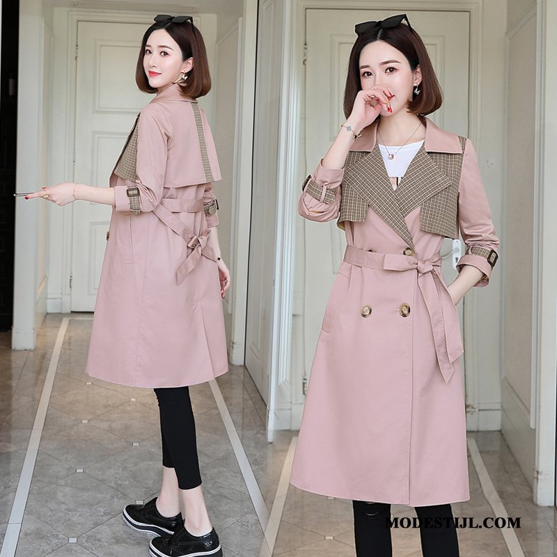 Dames Trenchcoat Kopen Lang Elegante Comfortabele Persoonlijk Mode Roze Rood