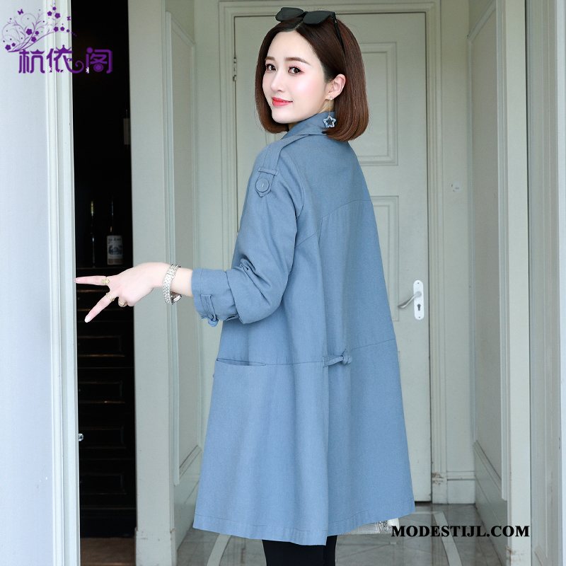 Dames Trenchcoat Kopen Populair Vrouwen Voorjaar Nieuw Trend Blauw