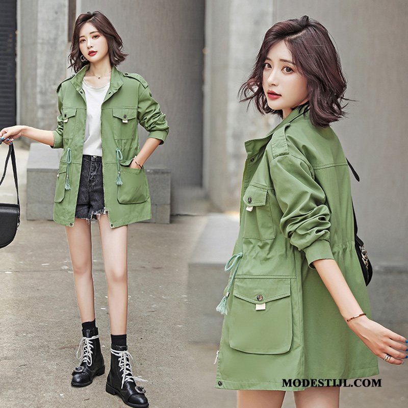 Dames Trenchcoat Kopen Trend Jas Hoge Kraag Vrouwen Herfst Groen