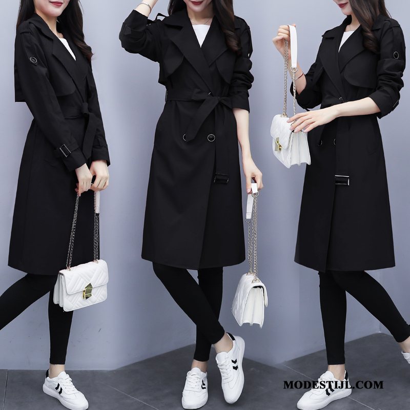 Dames Trenchcoat Korting Herfst Jas Mode Populair Lang Rood Zwart