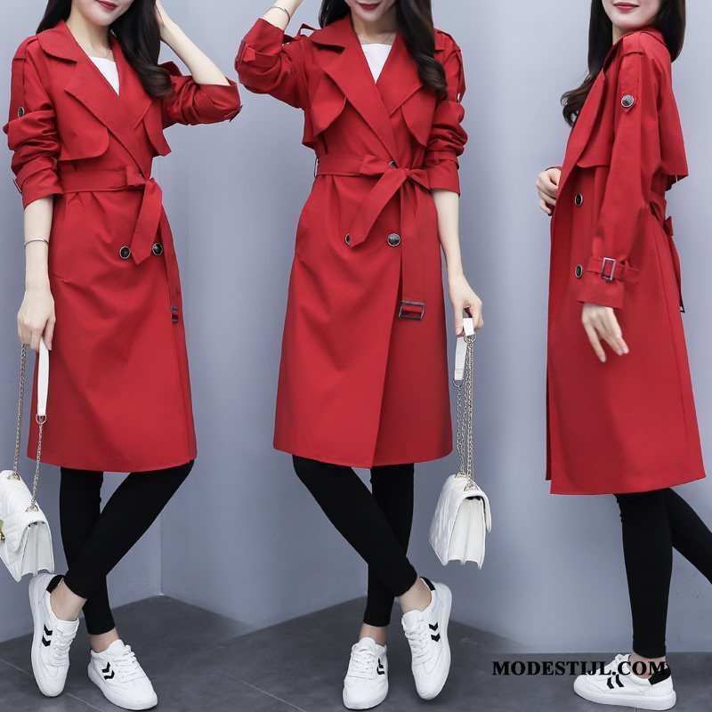 Dames Trenchcoat Korting Herfst Jas Mode Populair Lang Rood Zwart