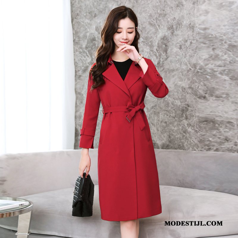 Dames Trenchcoat Korting Jas Herfst Mode Dubbele Knop Elegante Rood