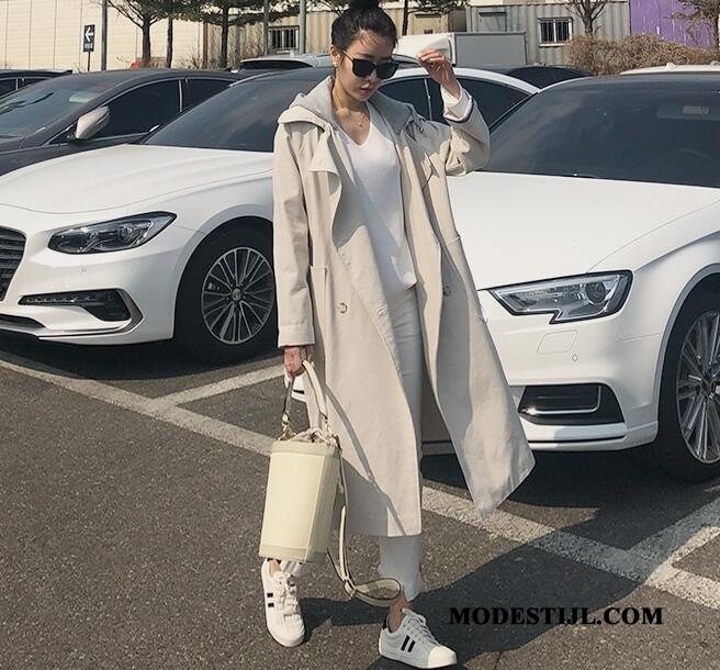 Dames Trenchcoat Korting Trend Losse Brits Hoodie Dubbele Knop Zwart