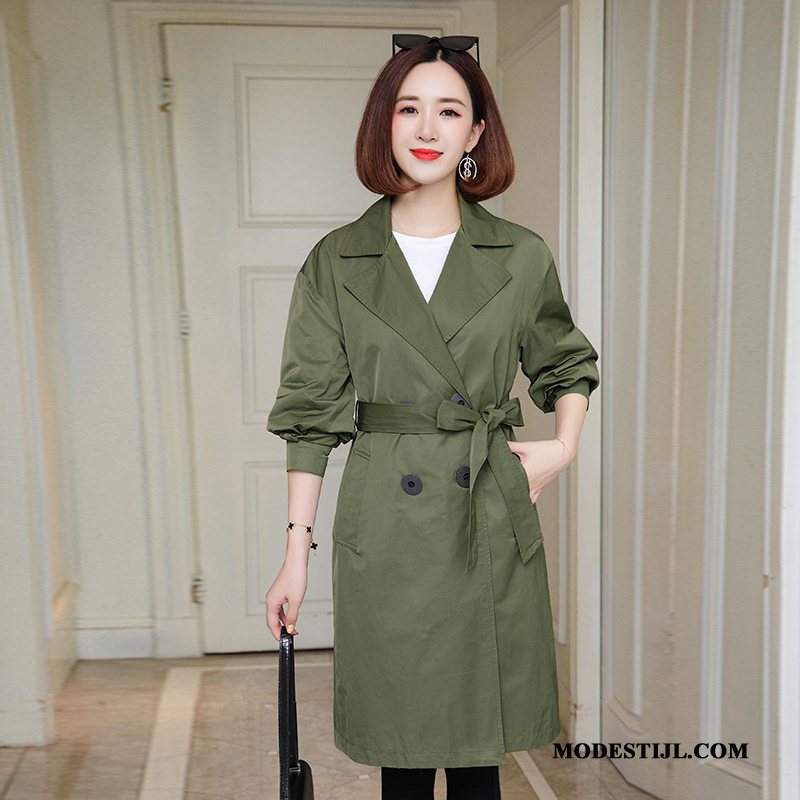 Dames Trenchcoat Sale Elegante Herfst Mode Trend Lang Legergroene