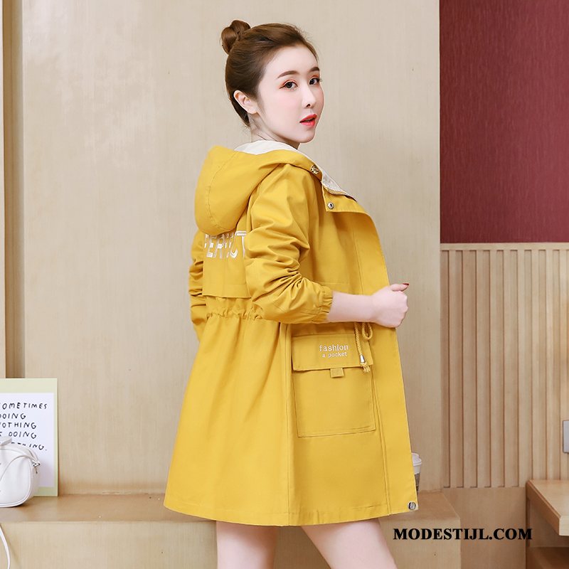 Dames Trenchcoat Sale Jas Lang Mode Vrouwen Dunne Geel
