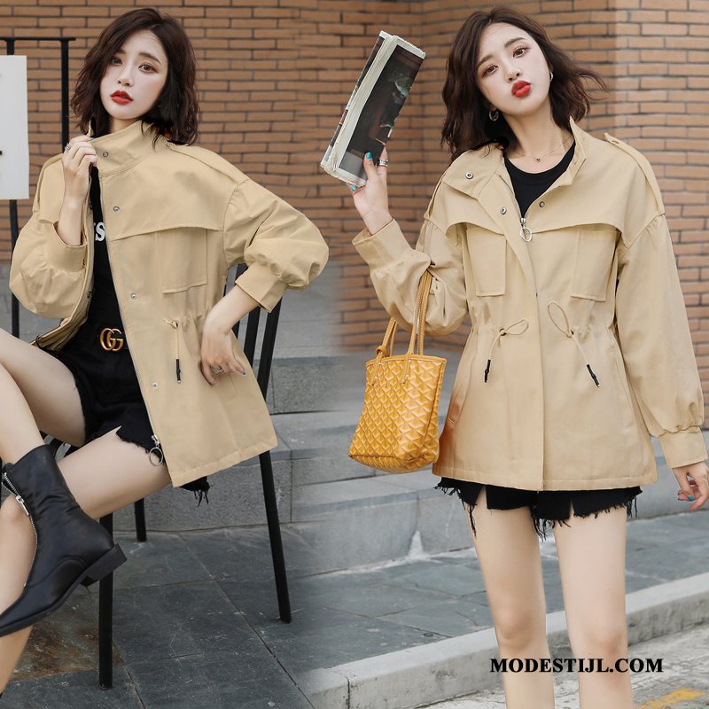 Dames Trenchcoat Sale Mode Eenvoudige Lange Mouwen Jeugd Elegante Wit