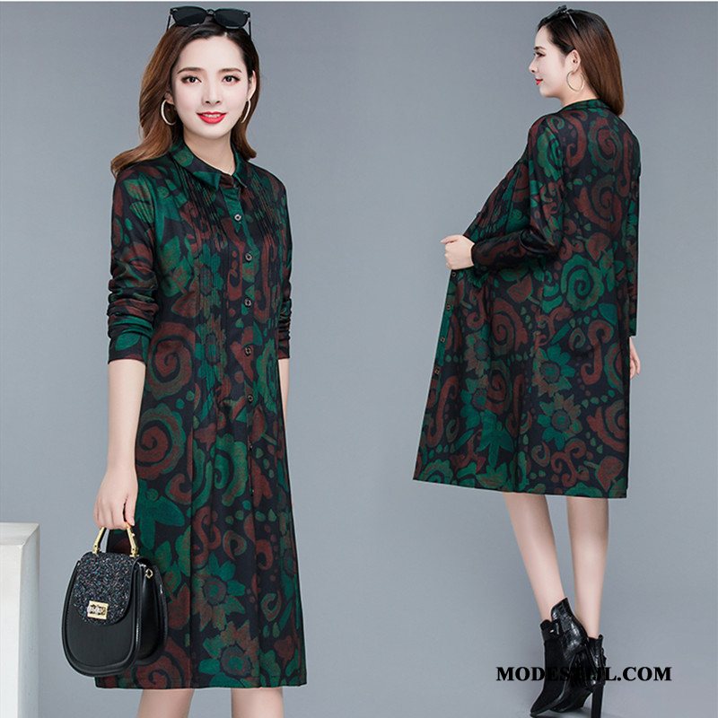 Dames Trenchcoat Sale Vrouwen Jas Lange Mouwen Bloemen Herfst Groen