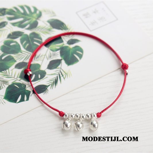 Dames Zilveren Sieraden Goedkoop Met De Hand Smiley Accessoires Zuiver Weven Zilver Rood Zwart