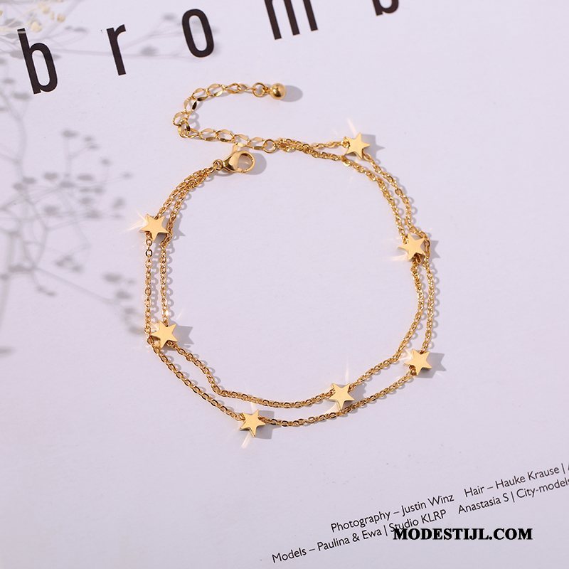 Dames Zilveren Sieraden Goedkoop Trend Persoonlijkheid Mesh Student Dubbele Roze Rood Goud
