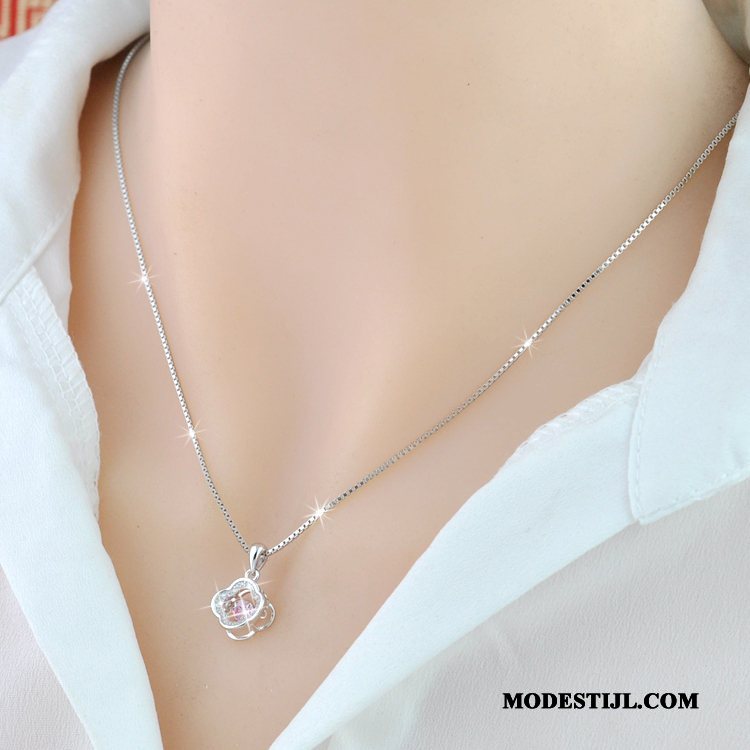 Dames Zilveren Sieraden Kopen Vrouwen Zuiver Hanger Eenvoudig Geschenk Roze Zilver Gouden