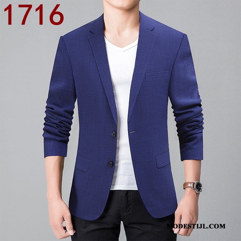 Heren Blazer Goedkoop Bedrijf 2019 Pak Brits Geruit Blauw