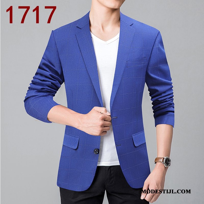 Heren Blazer Goedkoop Bedrijf 2019 Pak Brits Geruit Blauw