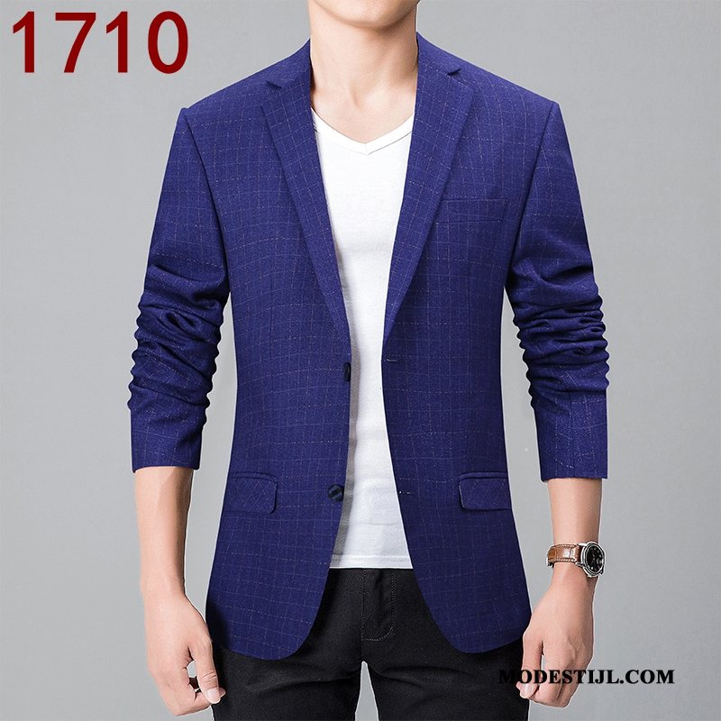 Heren Blazer Goedkoop Bedrijf 2019 Pak Brits Geruit Blauw