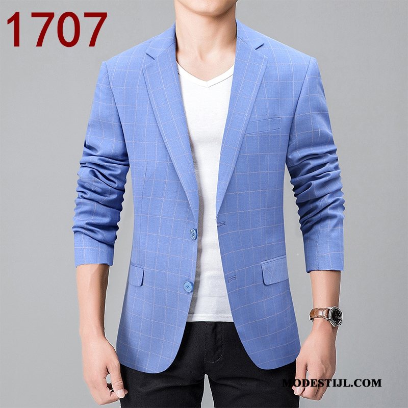 Heren Blazer Goedkoop Bedrijf 2019 Pak Brits Geruit Blauw