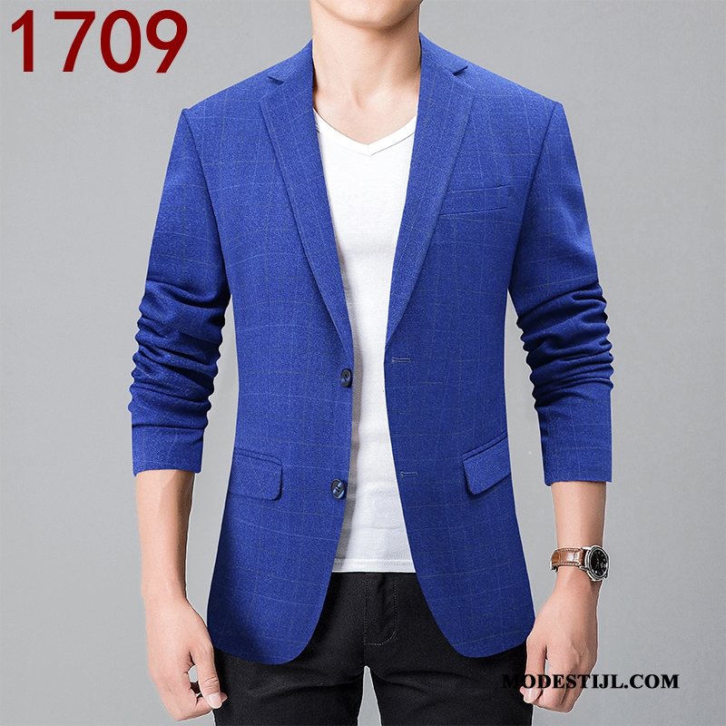 Heren Blazer Goedkoop Bedrijf 2019 Pak Brits Geruit Blauw