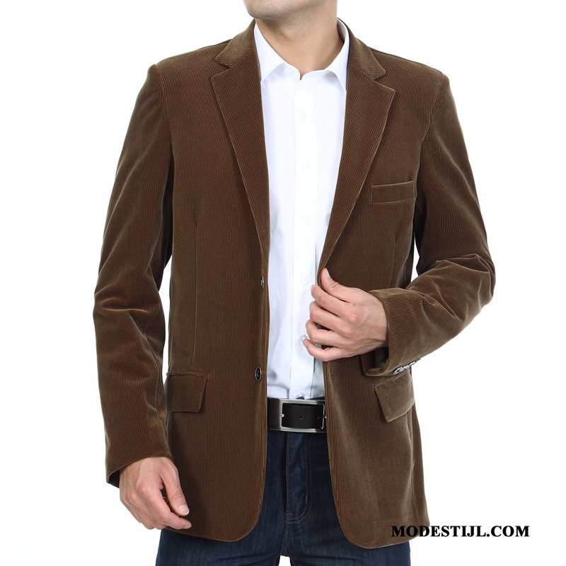 Heren Blazer Kopen Herfst Casual Voorjaar Pak Jasje Corduroy Bruine