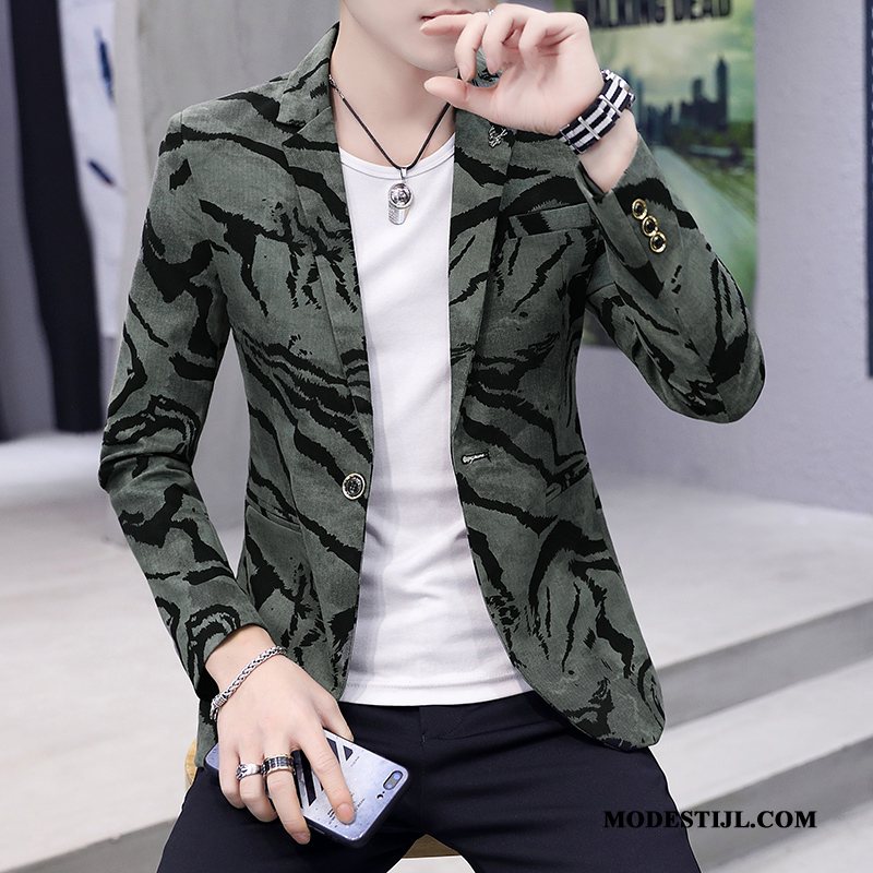 Heren Blazer Korting Mannen Jas Trend 2019 Luipaard Legergroene Camouflage