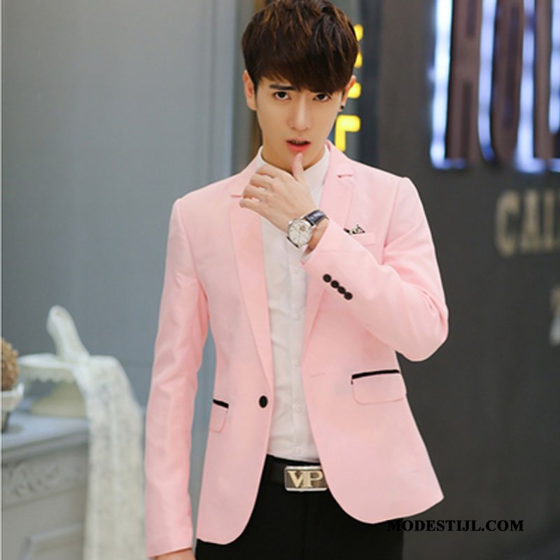 Heren Blazer Sale Casual Jeugd Pak Jasje Slim Fit Roze Rood