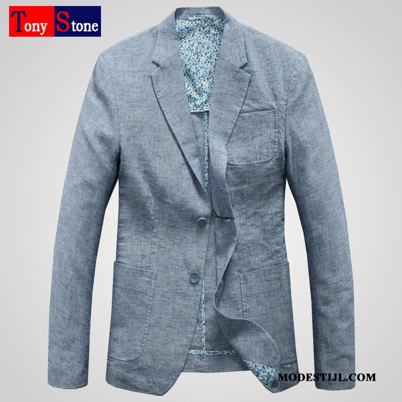 Heren Blazer Sale Slim Fit Jeugd Katoen En Linnen Dunne Casual Blauw