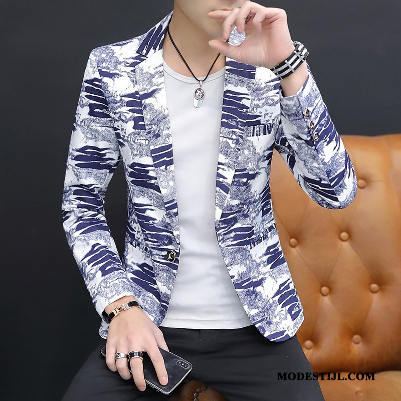 Heren Blazer Winkel Herfst Trend Bloemen Jeugd Pak Zwart
