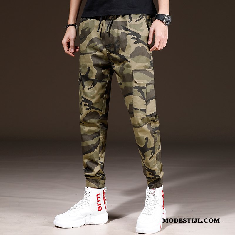 Heren Broeken Aanbiedingen Mini Trendy Merk Mannen Strak Voorjaar Legergroene Camouflage