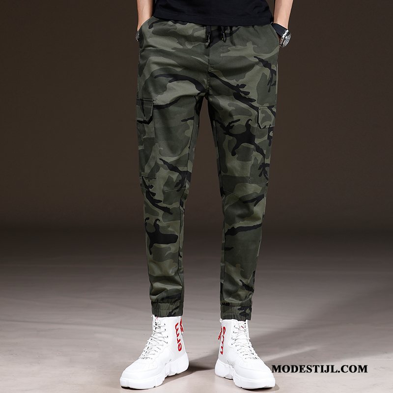 Heren Broeken Aanbiedingen Mini Trendy Merk Mannen Strak Voorjaar Legergroene Camouflage