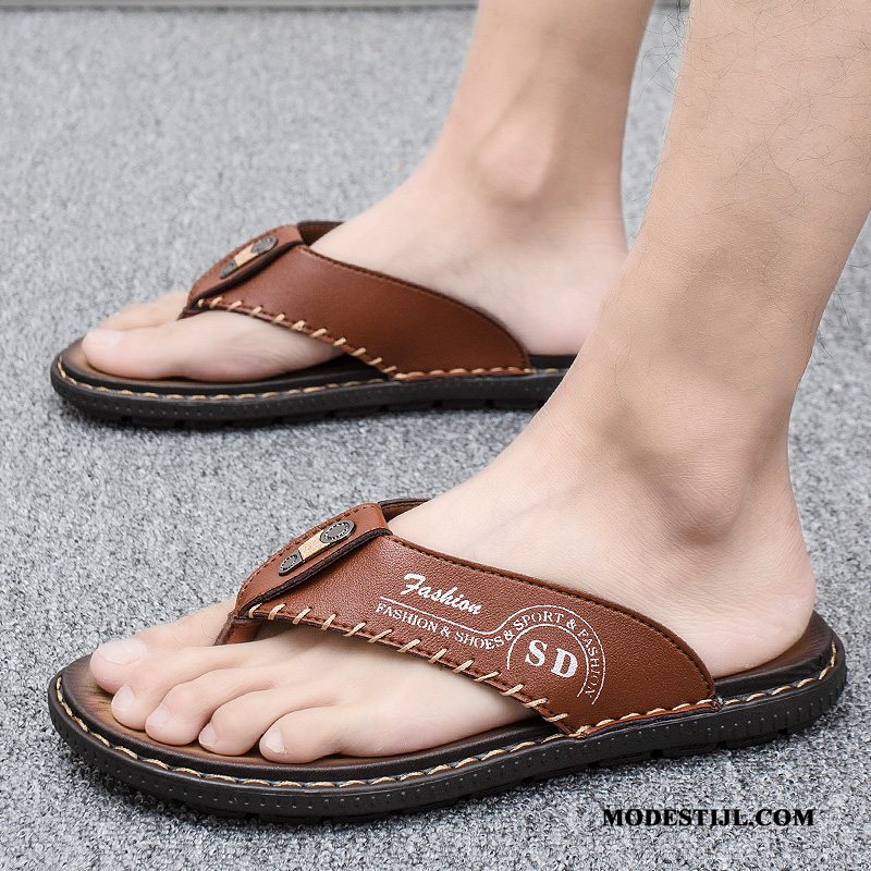 Heren Flip Flops Aanbiedingen Pantoffels Casual Mannen Open Teen Mode Donkerblauw