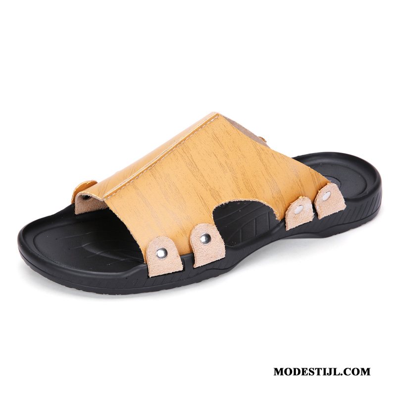 Heren Flip Flops Goedkoop Ademende Sandaal Mannen Zomer Trend Zandkleur Geel