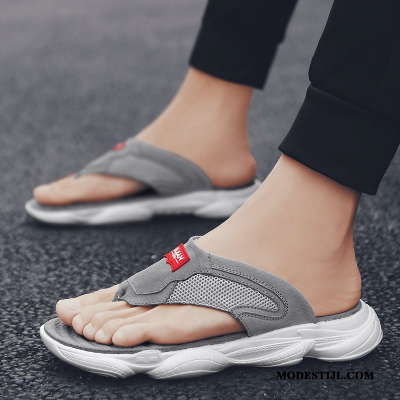 Heren Flip Flops Goedkoop Trend Slipper Zomer Alle Wedstrijden Bovenkleding Zandkleur Grijs