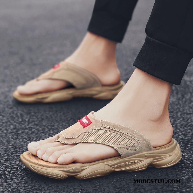 Heren Flip Flops Goedkoop Trend Slipper Zomer Alle Wedstrijden Bovenkleding Zandkleur Grijs