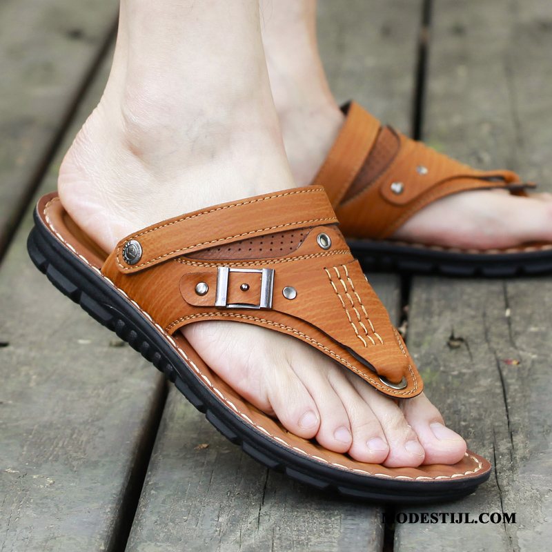 Heren Flip Flops Kopen Bovenkleding Persoonlijk Mode Pantoffels Slipper Zandkleur Geel