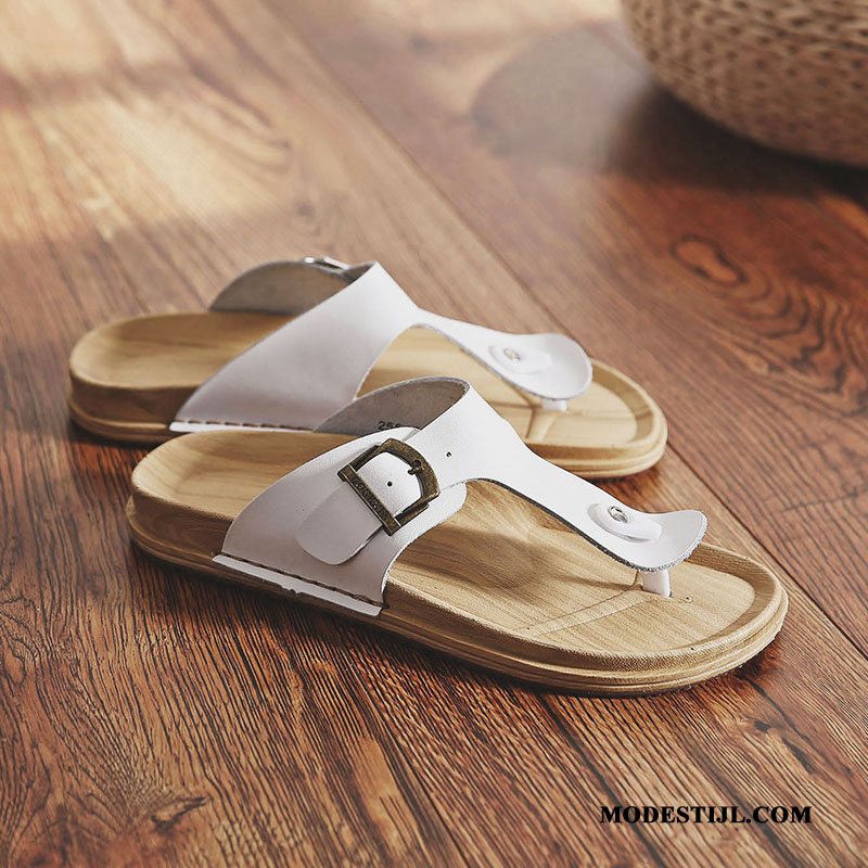 Heren Flip Flops Korting Antislip Echt Leer Persoonlijk Lovers Zomer Zandkleur Rood Wit