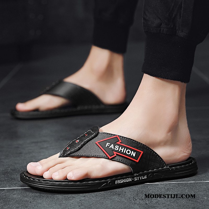 Heren Flip Flops Korting Antislip Zomer Pantoffels Echt Leer Outdoor Zandkleur Wit