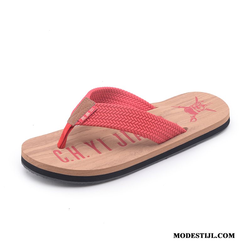 Heren Flip Flops Korting Grote Maten Schoenen Antislip Slijtvastheid Zomer Zandkleur Rood