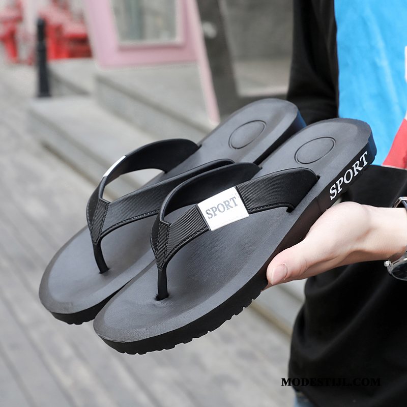 Heren Flip Flops Korting Mannen Rubber Zachte Zolen Persoonlijk Antislip Zandkleur Zwart