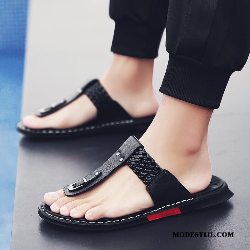 Heren Flip Flops Korting Trend Mannen Zomer Zachte Zolen Echt Leer Wit