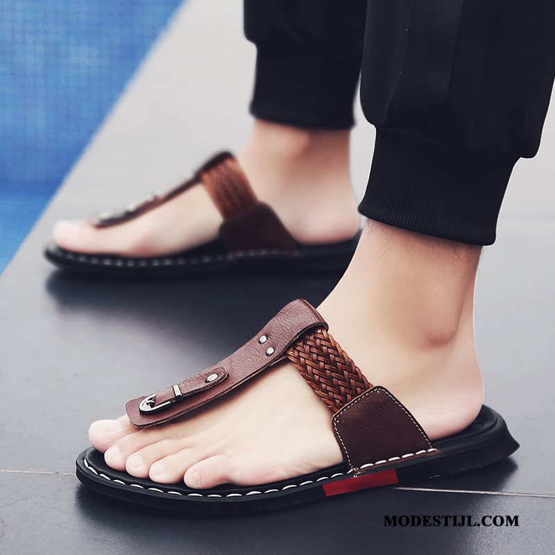 Heren Flip Flops Korting Trend Mannen Zomer Zachte Zolen Echt Leer Wit