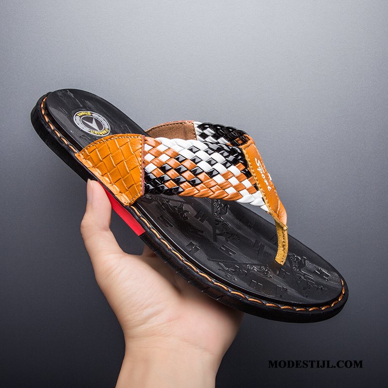 Heren Flip Flops Korting Zachte Zolen Slipper Mannen Sandaal Trend Zandkleur Wit Zwart