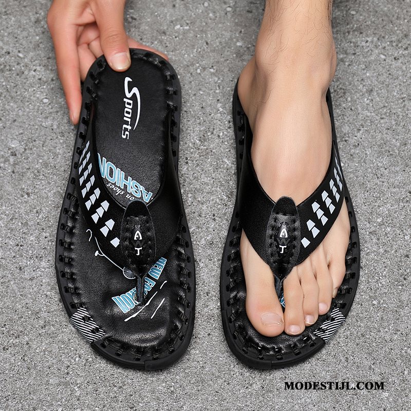 Heren Flip Flops Online Persoonlijk Bovenkleding Trend Leer Pantoffels Zandkleur Zwart