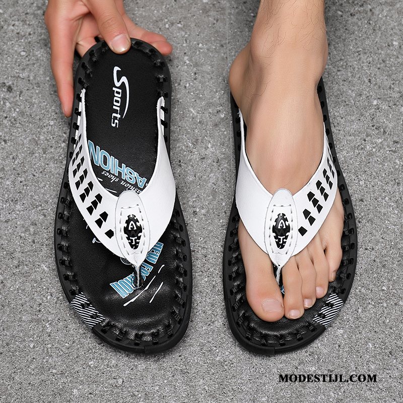 Heren Flip Flops Online Persoonlijk Bovenkleding Trend Leer Pantoffels Zandkleur Zwart