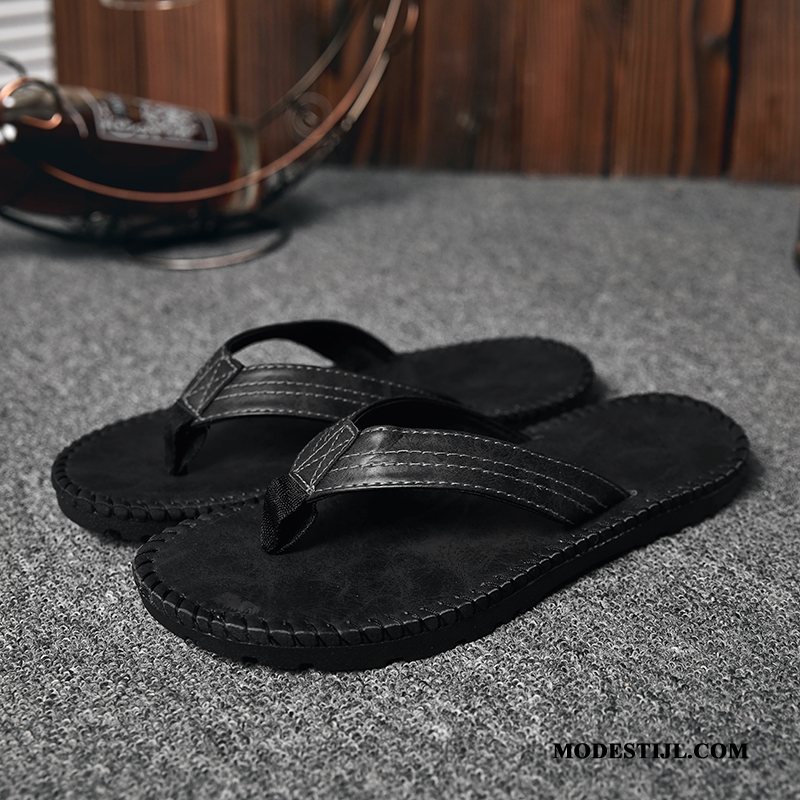 Heren Flip Flops Sale Mannen Slipper Bovenkleding Trend Pantoffels Zandkleur Zwart