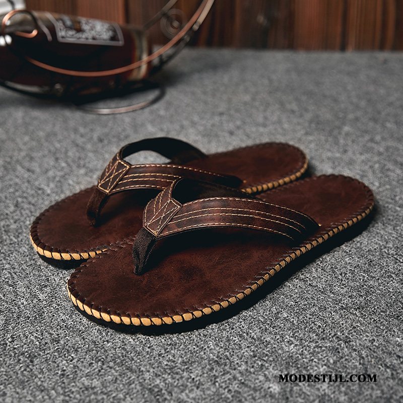 Heren Flip Flops Sale Mannen Slipper Bovenkleding Trend Pantoffels Zandkleur Zwart