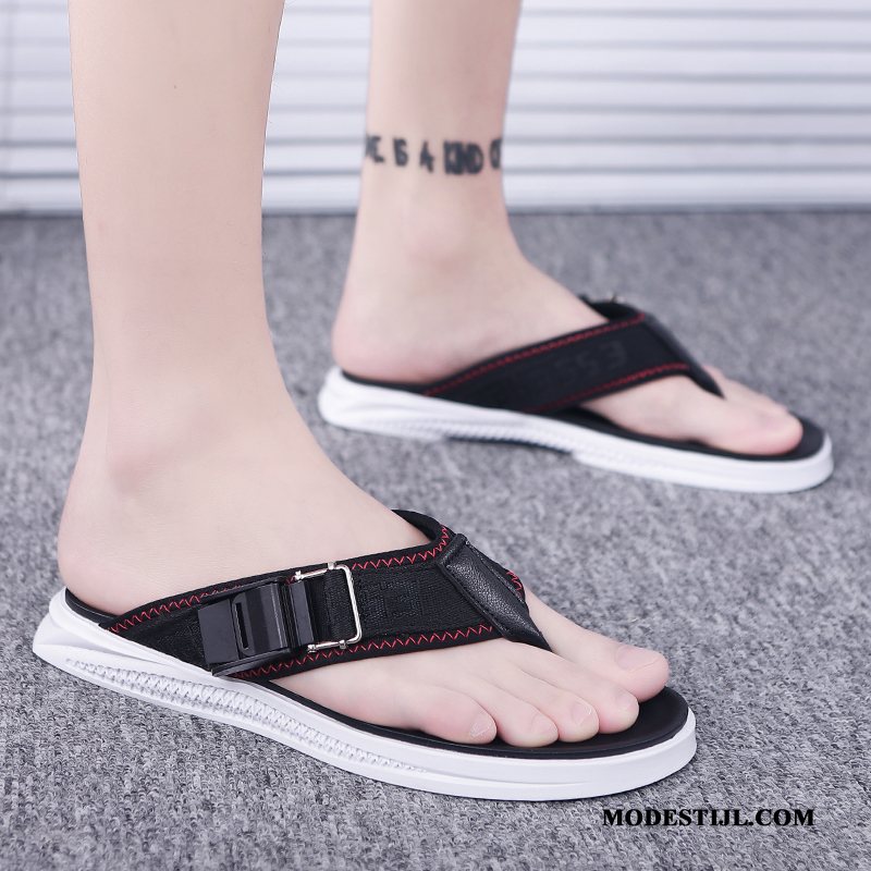 Heren Flip Flops Sale Sandaal Slipper Zomer Zachte Zolen Bovenkleding Zandkleur Zwart