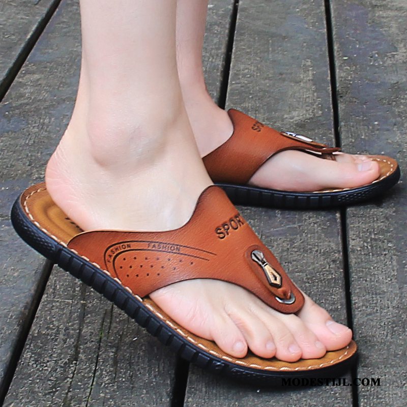 Heren Flip Flops Sale Slipper Zomer Echt Leer Mannen Waterdicht Zandkleur Bruine