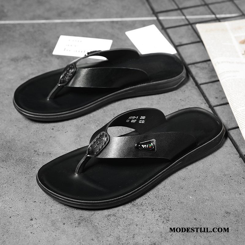 Heren Flip Flops Sale Trend Pantoffels Echt Leer Mannen Persoonlijk Bruine