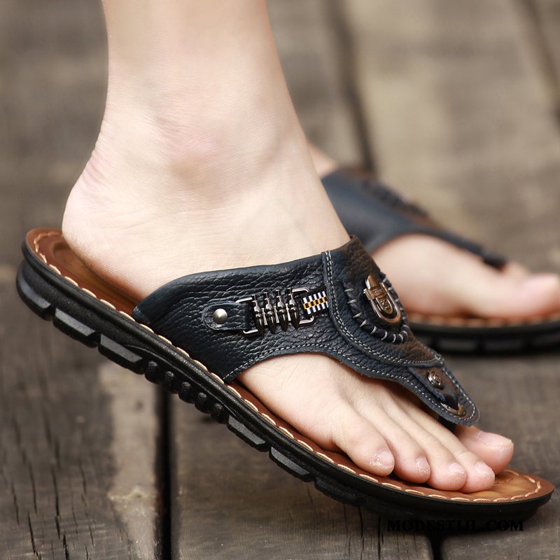 Heren Flip Flops Winkel Brits Sandaal Zomer Mannen Echt Leer Zandkleur Bruine