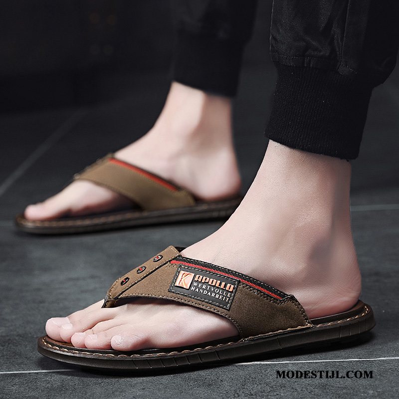 Heren Flip Flops Winkel Persoonlijk Bovenkleding Trend Mannen Leer Rood Bruine