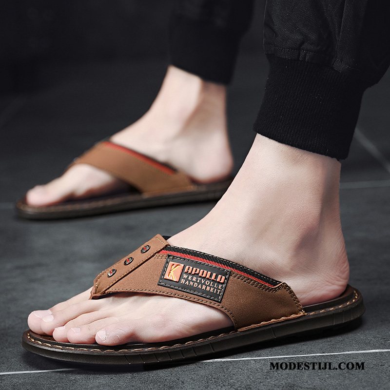 Heren Flip Flops Winkel Persoonlijk Bovenkleding Trend Mannen Leer Rood Bruine